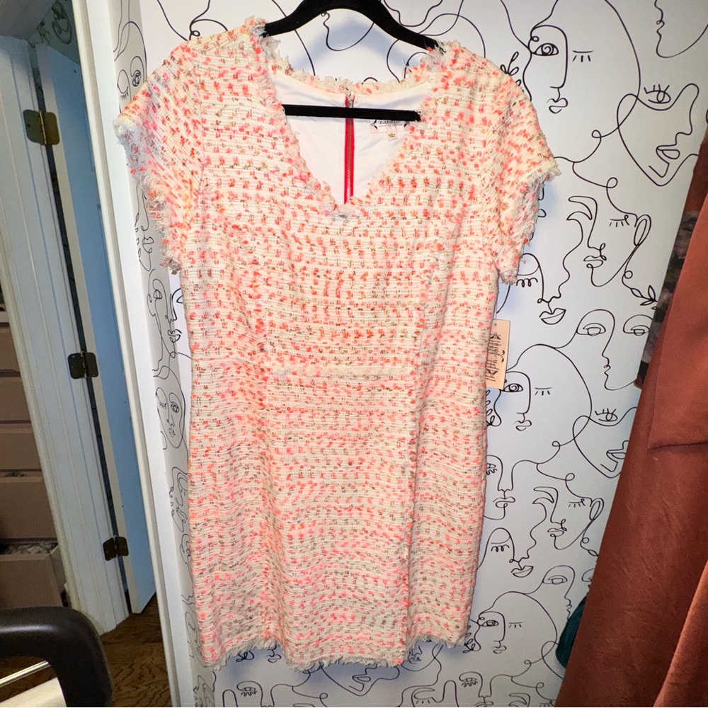 Nanette Lepore Pink and Cream Tweed V-Neck Mini Dress size 14